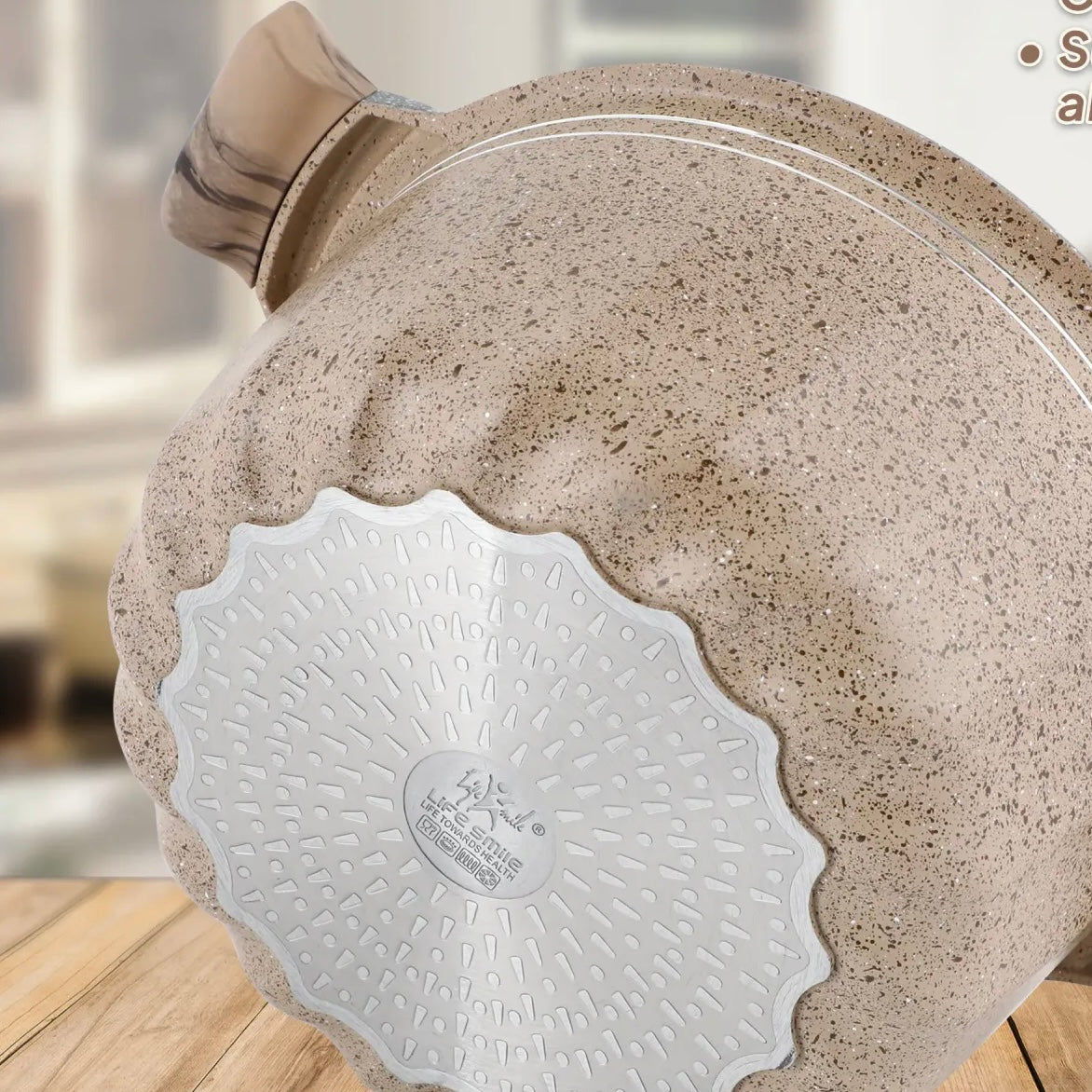 Life Smile 6-Piece Granite Cookware Set – Fluted Beige with Marble Handles