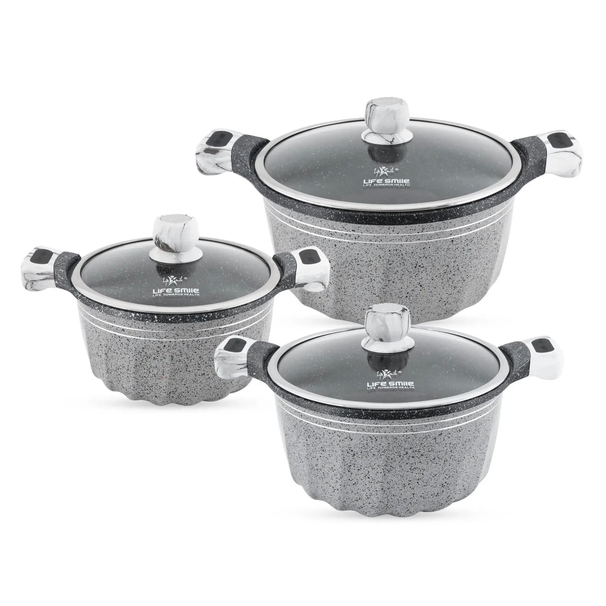 Premium Life Smile Granite Cookware Set (6 Pieces) – Multi-Layer Non-Stick with Tempered Glass Lids
