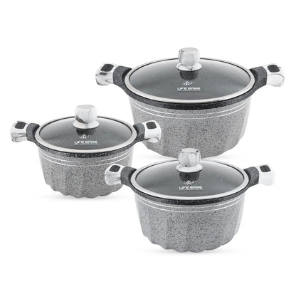 Premium Life Smile Granite Cookware Set (6 Pieces) – Multi-Layer Non-Stick with Tempered Glass Lids