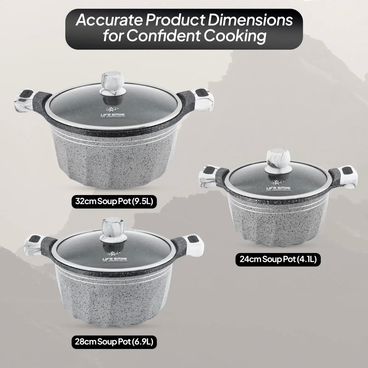Premium Life Smile Granite Cookware Set (6 Pieces) – Multi-Layer Non-Stick with Tempered Glass Lids