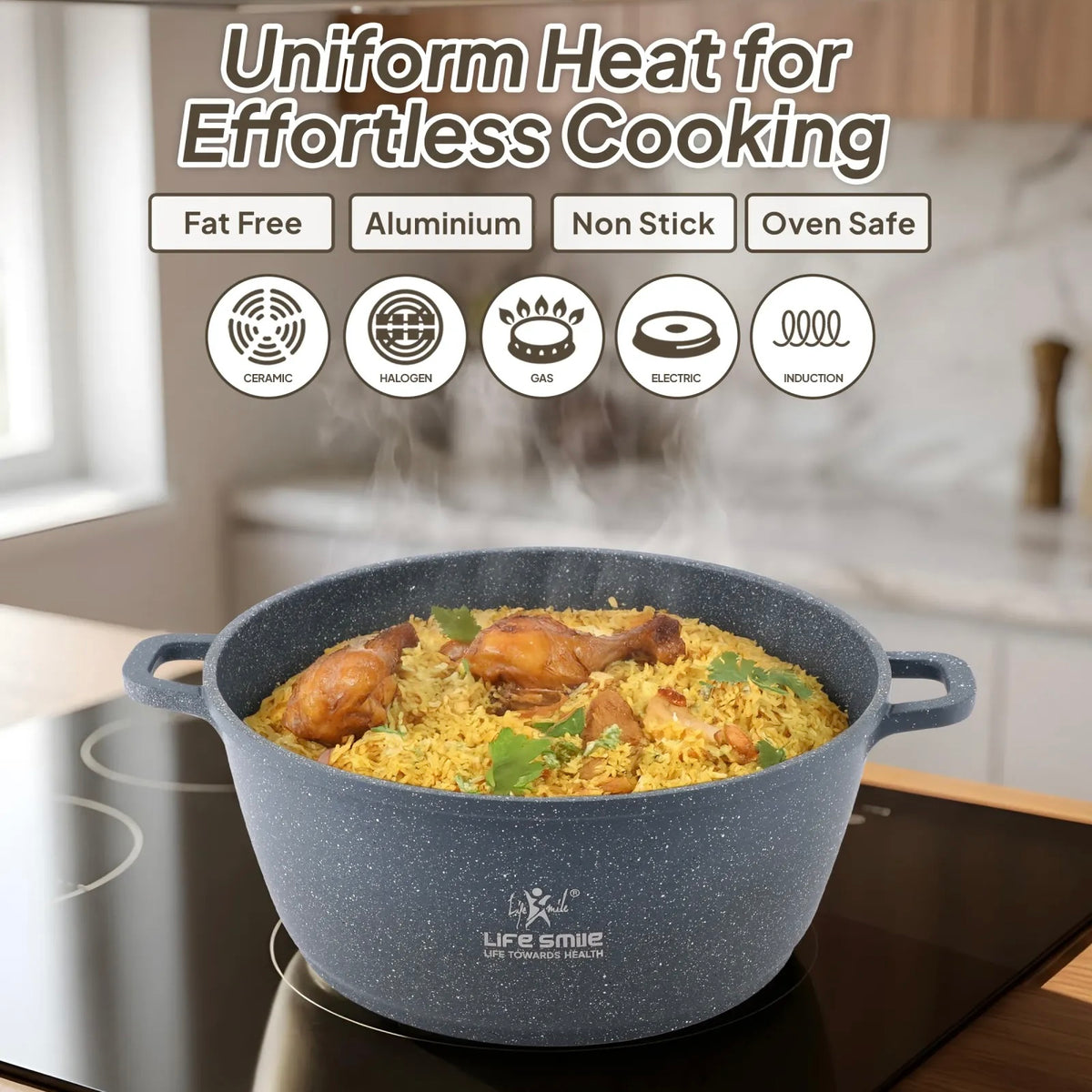 Life Smile 10-Piece Granite Cookware Set (5 Pots with Lids + Utensils & Silicone Gloves) – Speckled Blue