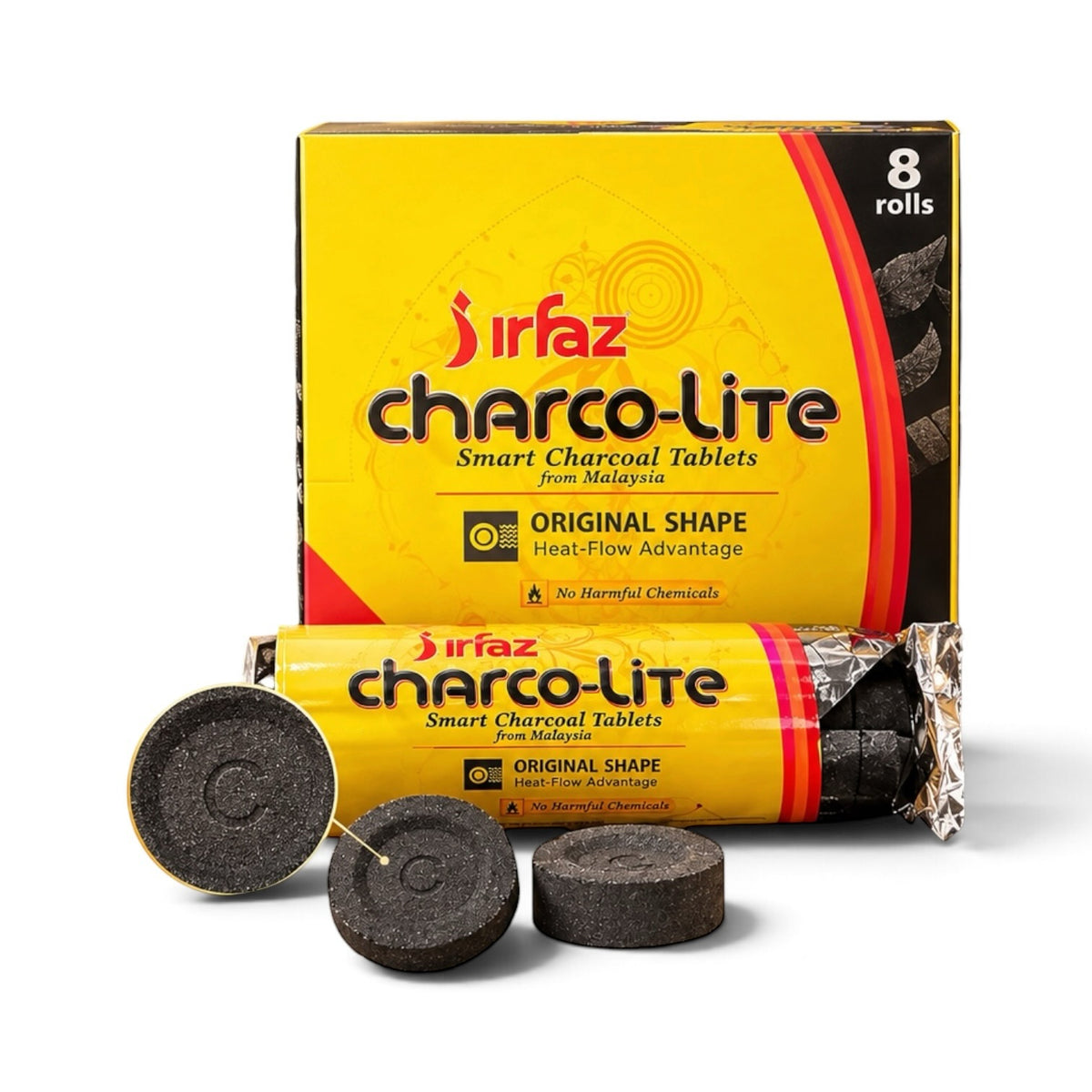 Jirfaz Charco-Lite Quick-Lighting Charcoal Tablets (35mm) – 80 Pieces (8 Rolls) - Mawaeen