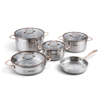 Arshia Stainless Steel Cookware Set With Copper Handle - 9 pcs