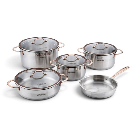 Arshia Stainless Steel Cookware Set With Copper Handle - 9 pcs