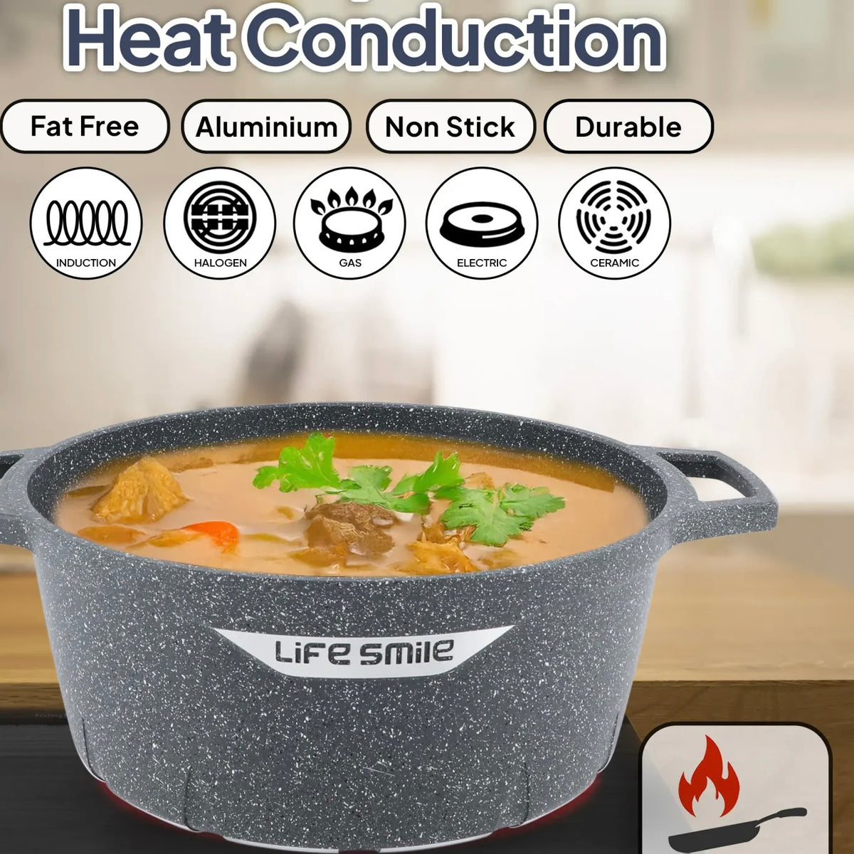 Premium Life Smile Granite Feast Pots (32cm, 36cm, 40cm) – Non-Stick Heavy-Duty Cookware in Blue