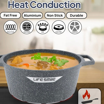 Premium Life Smile Granite Feast Pots (32cm, 36cm, 40cm) – Non-Stick Heavy-Duty Cookware in Blue