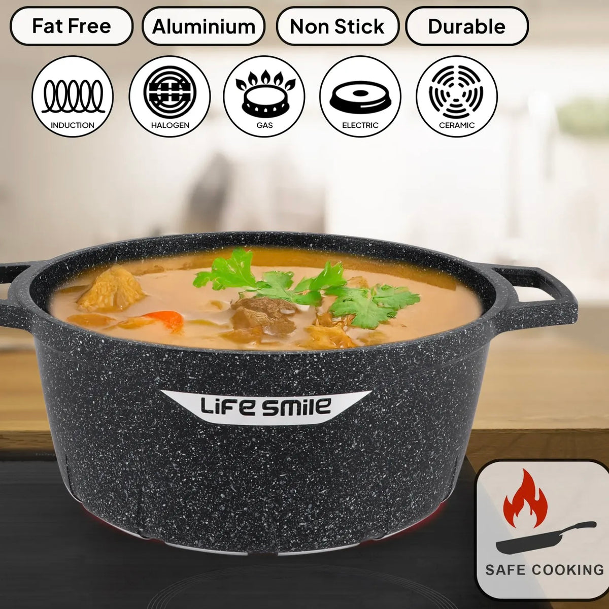 Premium Life Smile Granite Feast Pots (32cm, 36cm, 40cm) – Non-Stick Heavy-Duty Cookware