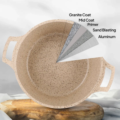 Premium Life Smile Granite Feast Pots (32cm, 36cm, 40cm) – Non-Stick Heavy-Duty Cookware in Beige