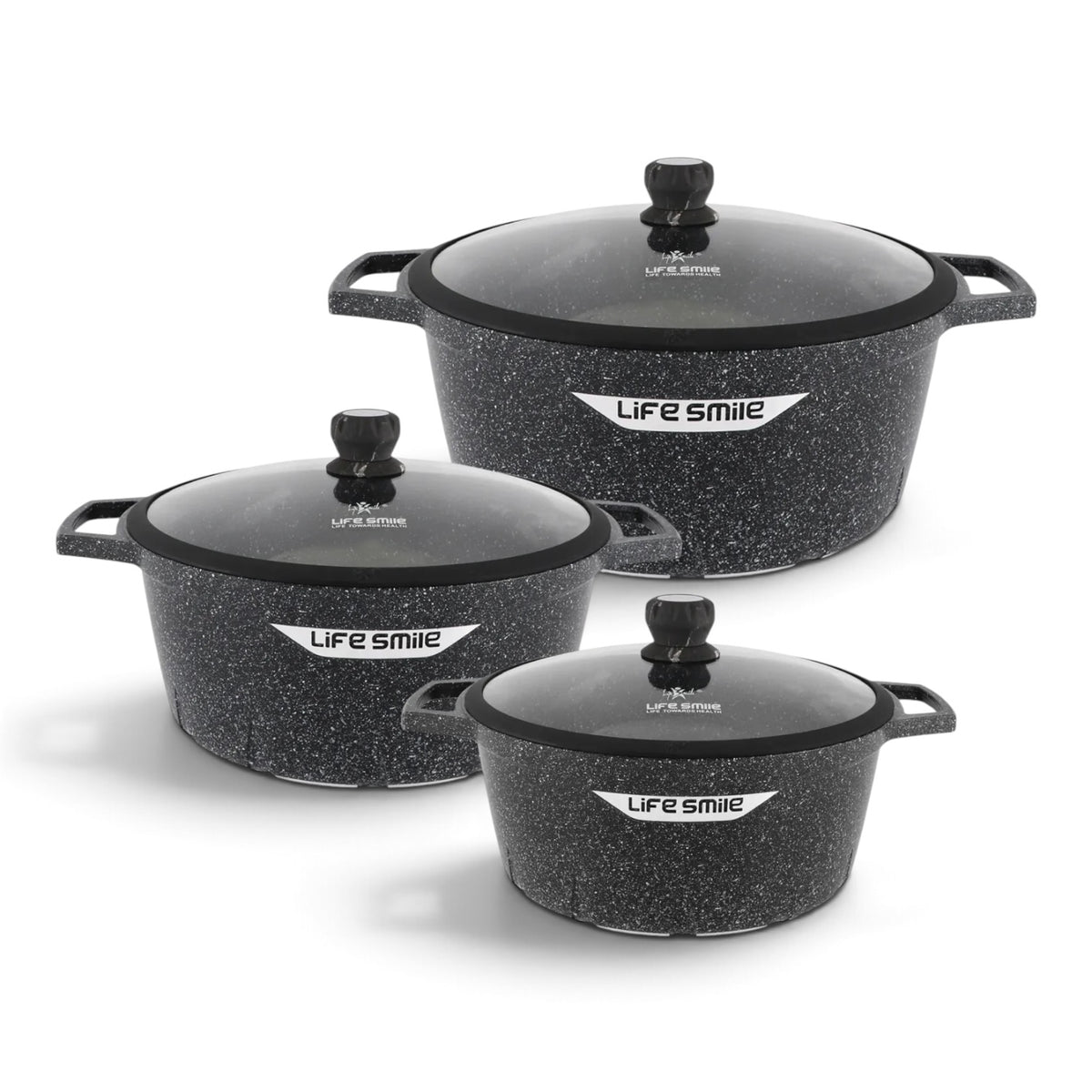 Premium Life Smile Granite Feast Pots (32cm, 36cm, 40cm) – Non-Stick Heavy-Duty Cookware