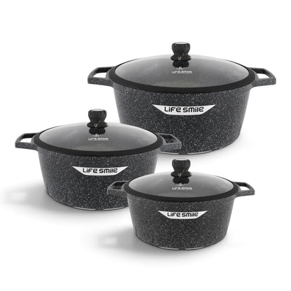 Premium Life Smile Granite Feast Pots (32cm, 36cm, 40cm) – Non-Stick Heavy-Duty Cookware