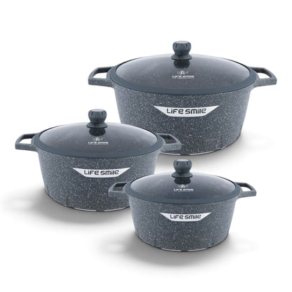 Premium Life Smile Granite Feast Pots (32cm, 36cm, 40cm) – Non-Stick Heavy-Duty Cookware in Blue