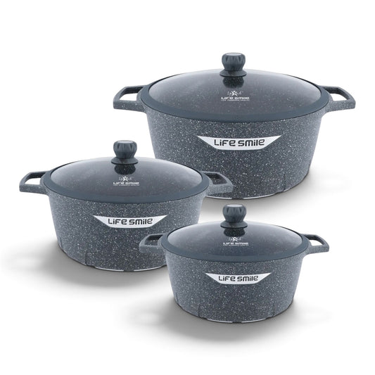 Premium Life Smile Granite Feast Pots (32cm, 36cm, 40cm) – Non-Stick Heavy-Duty Cookware in Blue