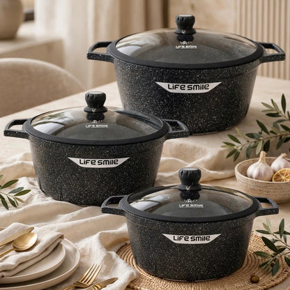 Premium Life Smile Granite Feast Pots (32cm, 36cm, 40cm) – Non-Stick Heavy-Duty Cookware