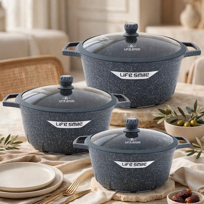 Premium Life Smile Granite Feast Pots (32cm, 36cm, 40cm) – Non-Stick Heavy-Duty Cookware in Blue