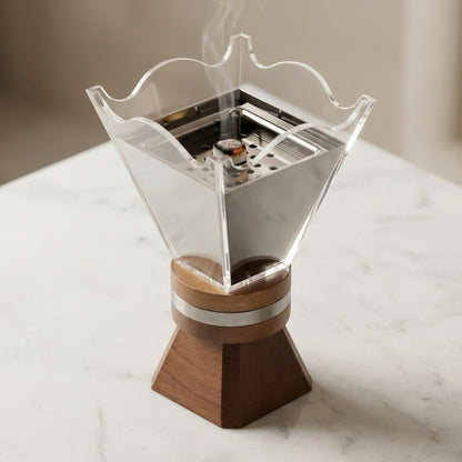 Modern Acrylic & Wood Incense Burner / Mabkhara with Scalloped Rim – Small