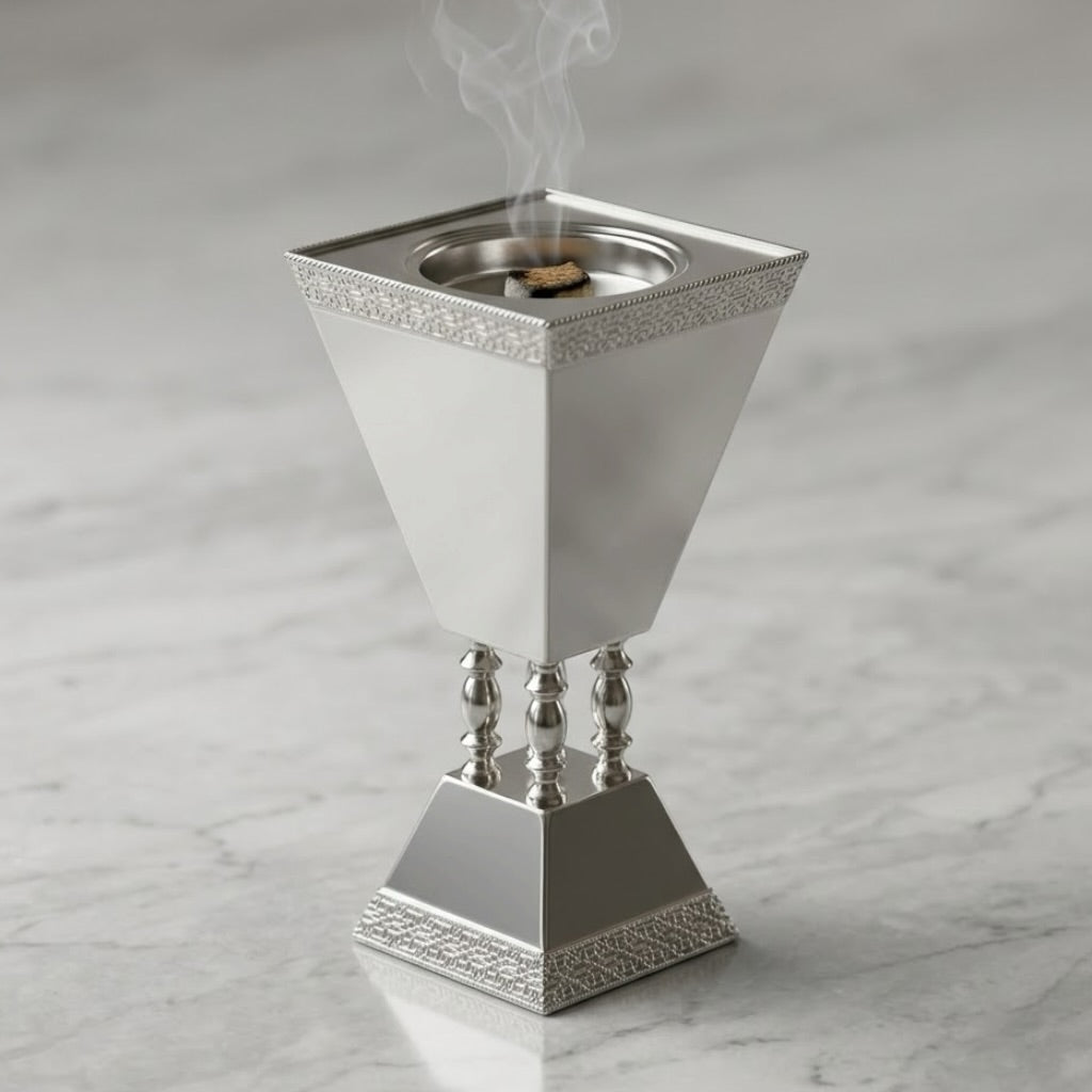 Luxury Silver Incense Burner / Mabkhara with Ornate Pedestal Base – Large