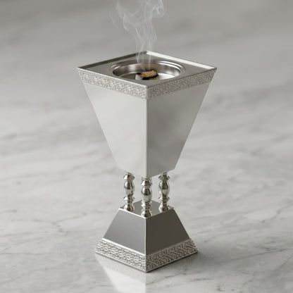 Luxury Silver Incense Burner / Mabkhara with Ornate Pedestal Base – Large