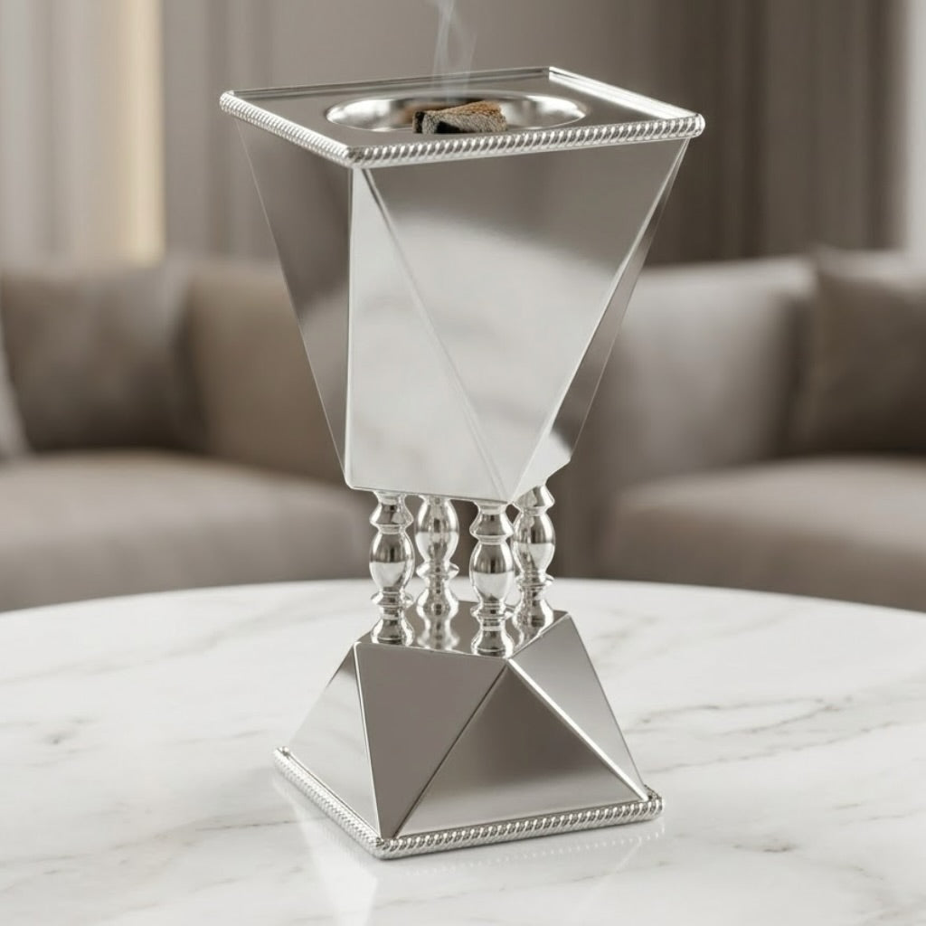 Luxury Silver Diamond-Cut Incense Burner / Mabkhara – Small