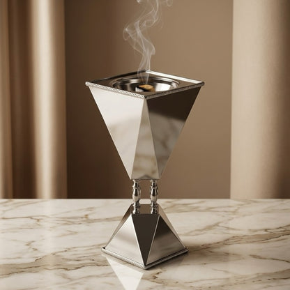 Luxury Diamond-Cut Chrome Incense Burner / Mabkhara – Large