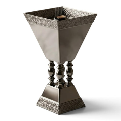 Luxury Chrome Incense Burner / Mabkhara with Ornate Pedestal Base – Small