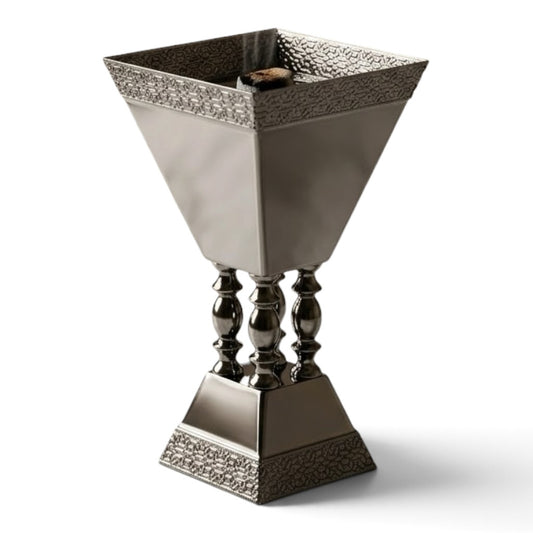 Luxury Chrome Incense Burner / Mabkhara with Ornate Pedestal Base – Small