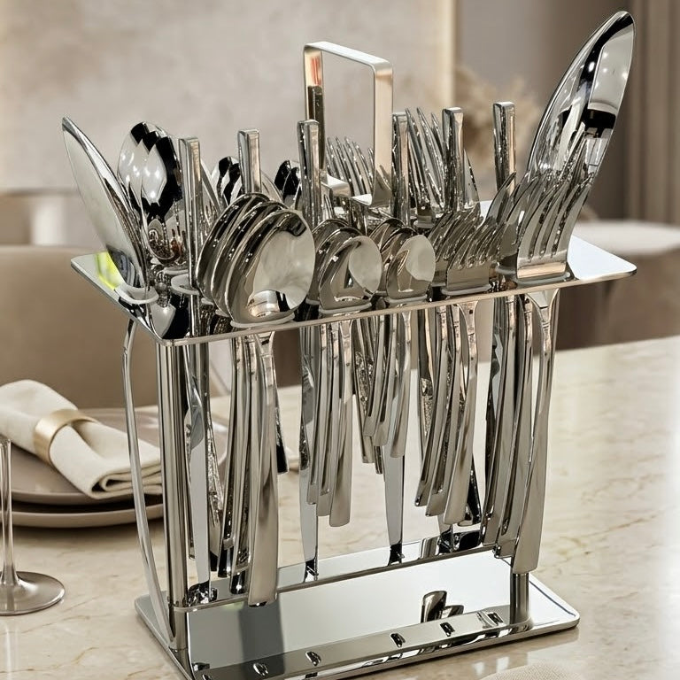 Alpen Berg Premium 38-Piece Silverware Set with Display Stand - Mawaeen