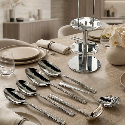 Alpen Berg Luxury Hammered Stainless Steel Serving & Hostess Set (6 Pcs) with Stand - Mawaeen