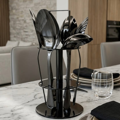 Alpen Berg Luxury Black Stainless Steel Serving & Hostess Set (6 Pcs) with Stand - Mawaeen
