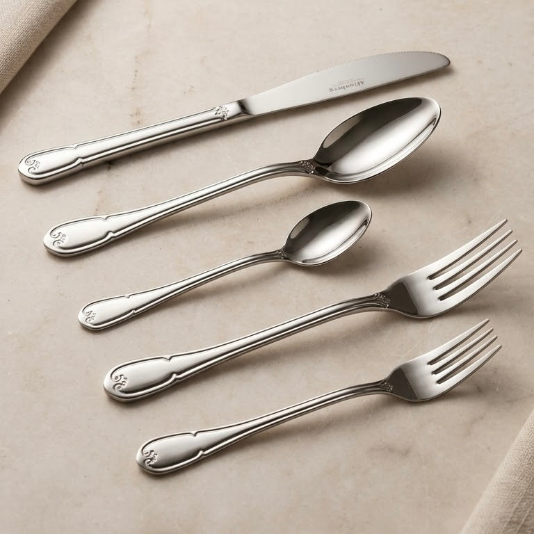 Alpen Berg Luxury Stainless Steel Cutlery Set (38 Pcs) with Stand – Classic Scalloped Handle Design - Mawaeen