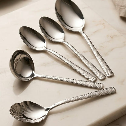 Alpen Berg Luxury Hammered Stainless Steel Serving & Hostess Set (6 Pcs) with Stand - Mawaeen