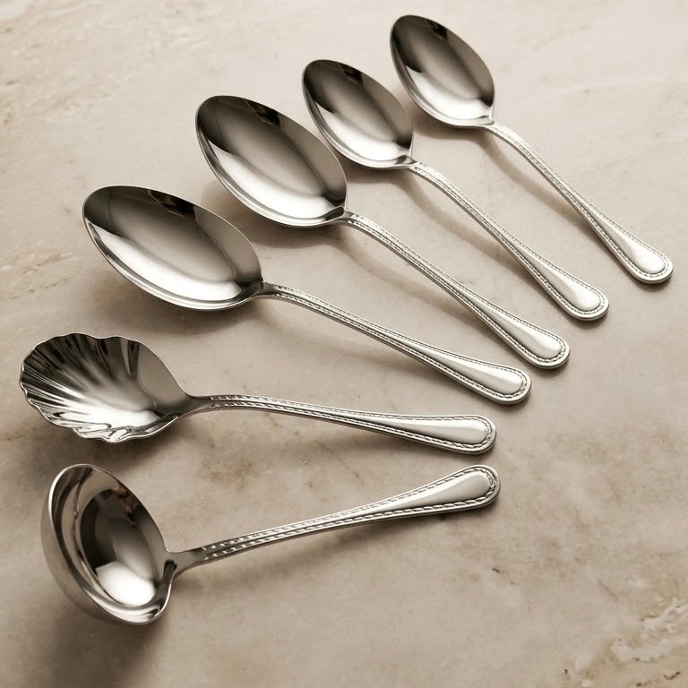 Alpen Berg Luxury Beaded Stainless Steel Serving & Hostess Set (6 Pcs) with Stand - Mawaeen