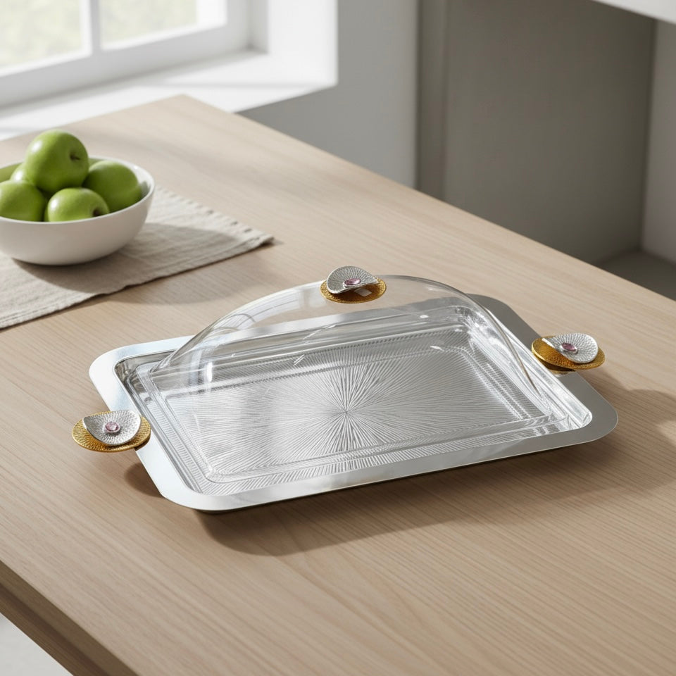 Covered Rest Cake & Candy Tray Silver- (L) - Mawaeen