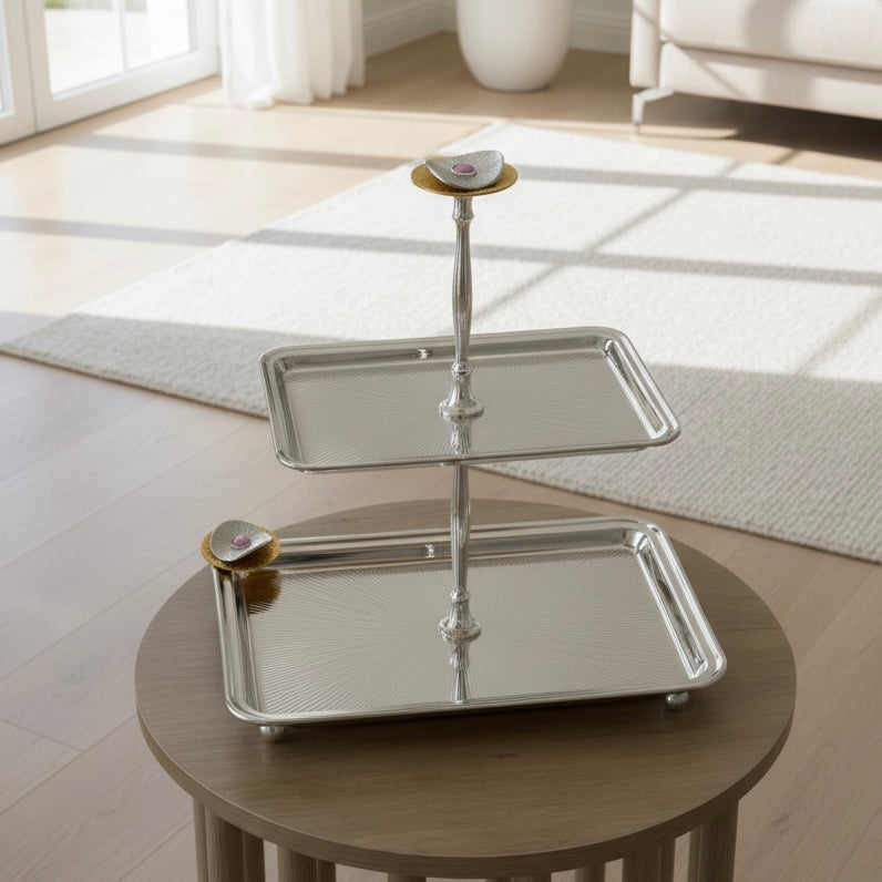 Luxury 2-Tier Serving Stand- Silver - Mawaeen