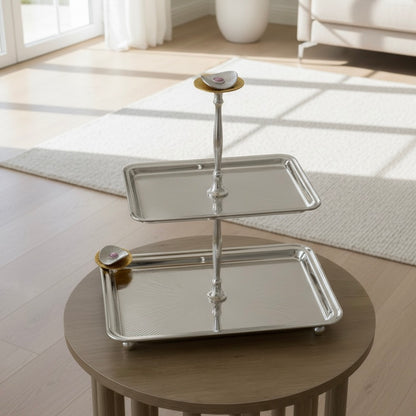 Luxury 2-Tier Serving Stand- Silver - Mawaeen