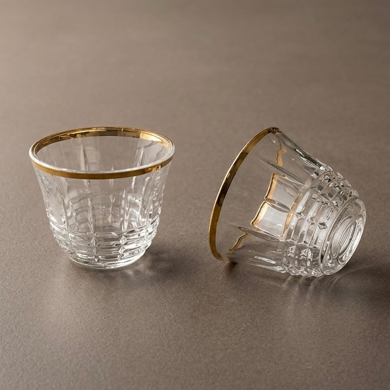 Cawa 6-Piece Gold-Trimmed Crystal Arabic Coffee Cup Set - Mawaeen
