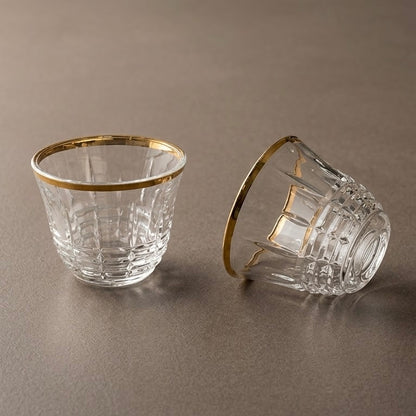 Cawa 6-Piece Gold-Trimmed Crystal Arabic Coffee Cup Set - Mawaeen