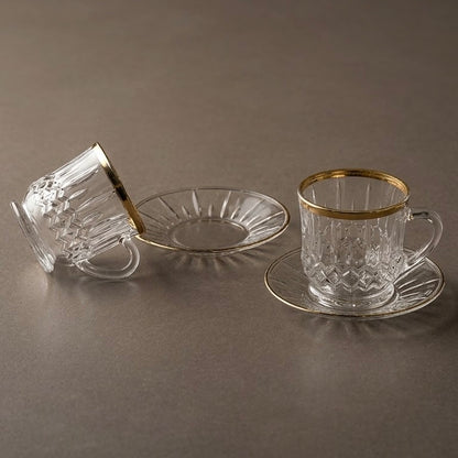 Luxury Clear Glass Espresso & Coffee Mugs with Gold Edge – 6 Person Set - Mawaeen