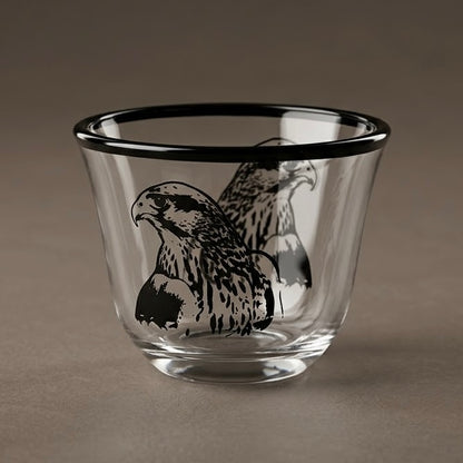 Falcon Motif Glass Arabic Coffee Cup Set with Black Trim (6 Pieces)