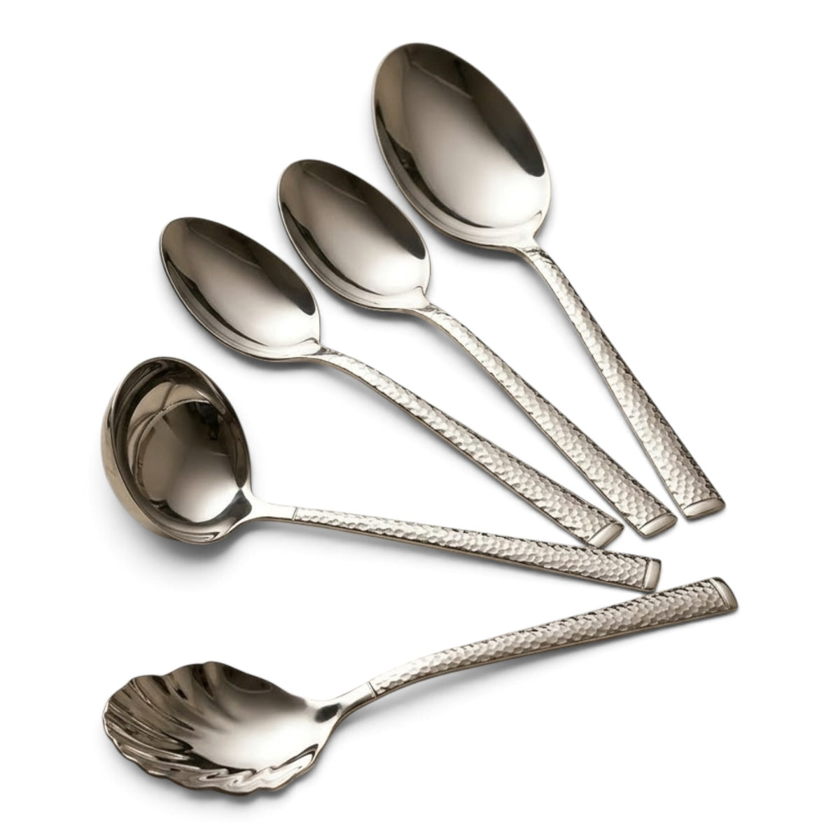 Alpen Berg Luxury Hammered Stainless Steel Serving & Hostess Set (6 Pcs) with Stand - Mawaeen