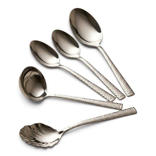 Alpen Berg Luxury Hammered Stainless Steel Serving & Hostess Set (6 Pcs) with Stand - Mawaeen