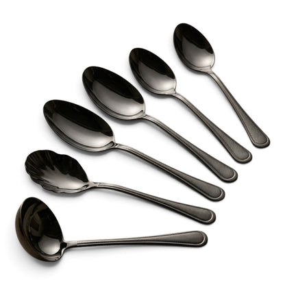 Alpen Berg Luxury Black Stainless Steel Serving & Hostess Set (6 Pcs) with Stand - Mawaeen