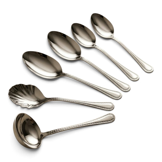 Alpen Berg Luxury Beaded Stainless Steel Serving & Hostess Set (6 Pcs) with Stand - Mawaeen