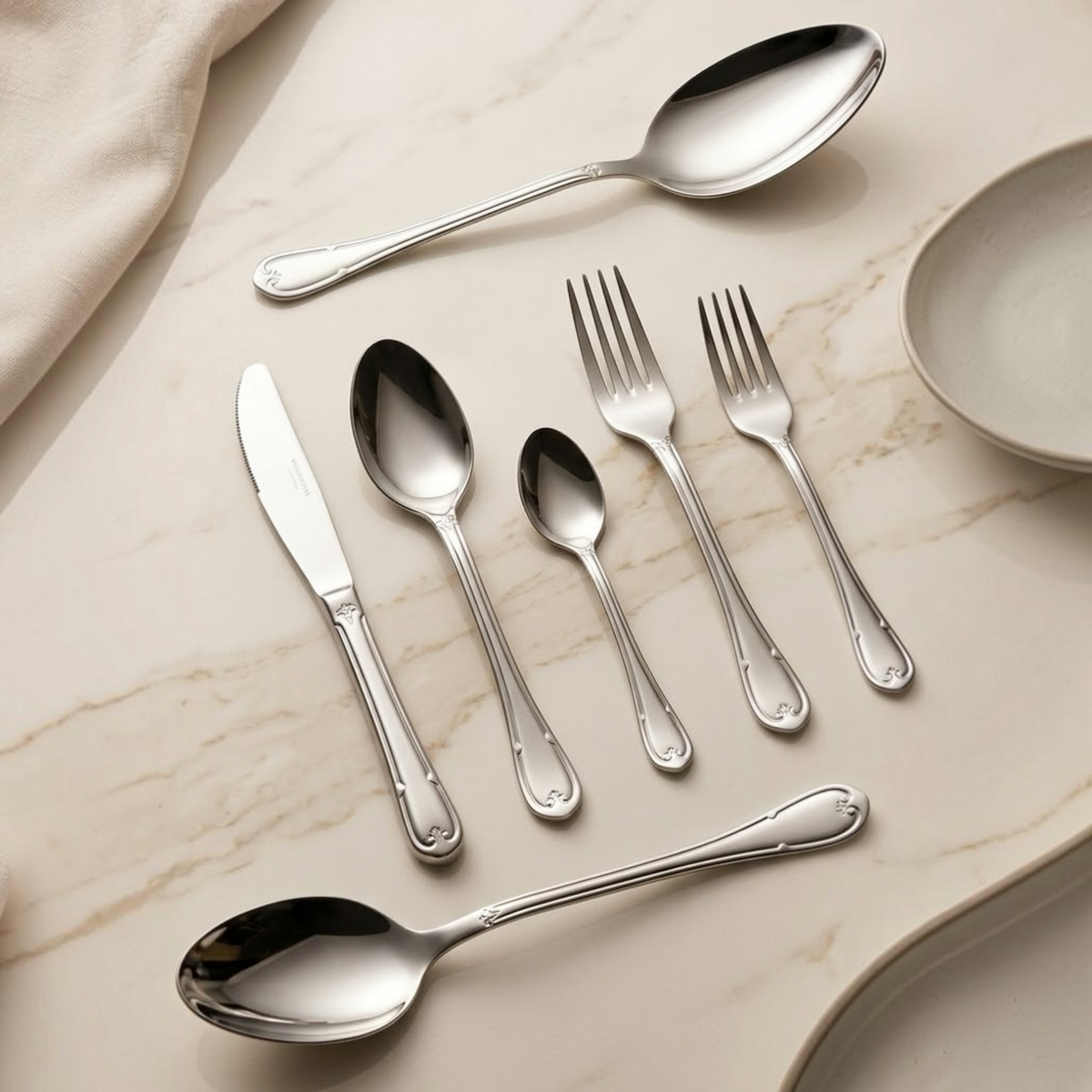 Alpen Berg Luxury Stainless Steel Cutlery Set (38 Pcs) with Stand – Classic Scalloped Handle Design - Mawaeen