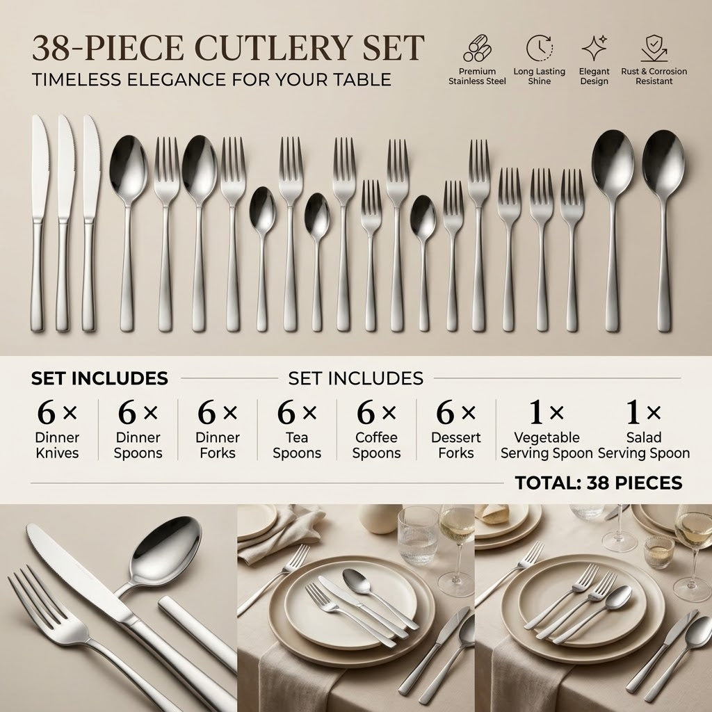 Alpen Berg Premium 38-Piece Silverware Set with Display Stand - Mawaeen