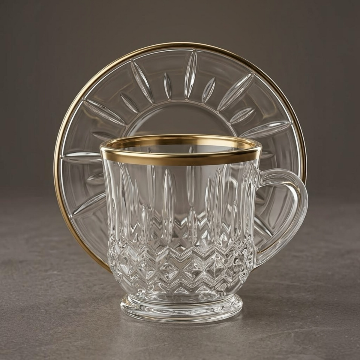Luxury Clear Glass Espresso & Coffee Mugs with Gold Edge – 6 Person Set - Mawaeen