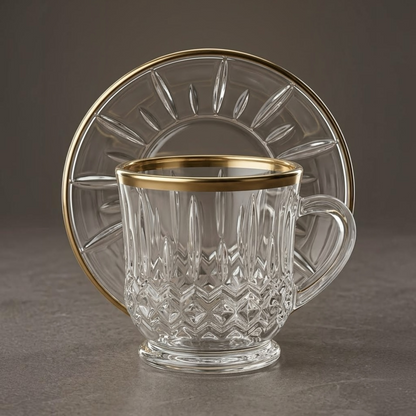 Luxury Clear Glass Espresso & Coffee Mugs with Gold Edge – 6 Person Set - Mawaeen