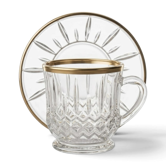 Luxury Clear Glass Espresso & Coffee Mugs with Gold Edge – 6 Person Set - Mawaeen