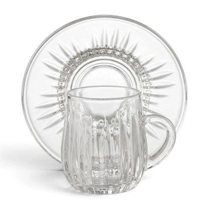 Fluted Glass Coffee Cup and Saucer Set (12 Pieces / 6 Cups & 6 Saucers) – 3 oz