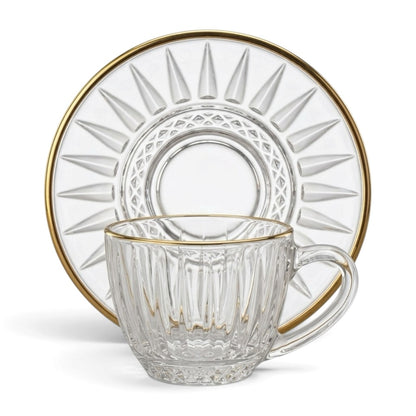 6-Piece Gold-Rimmed Fluted Glass Coffee Cup and Saucer Set