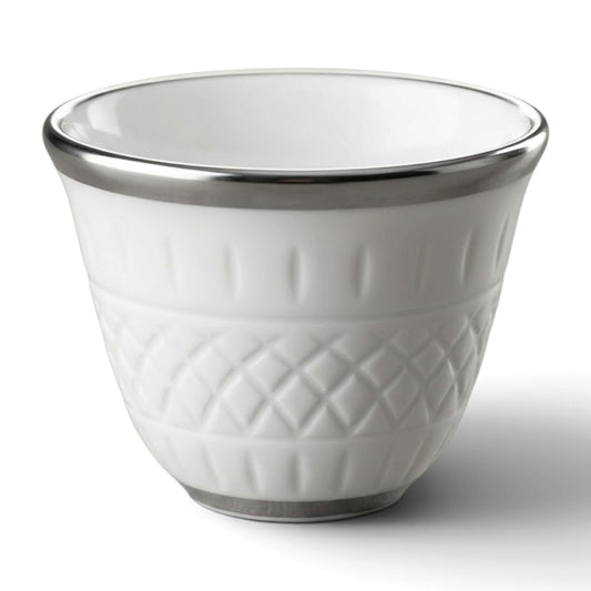 Luxury Relief-Patterned Porcelain Finjan with Silver Accents (12 Pcs)